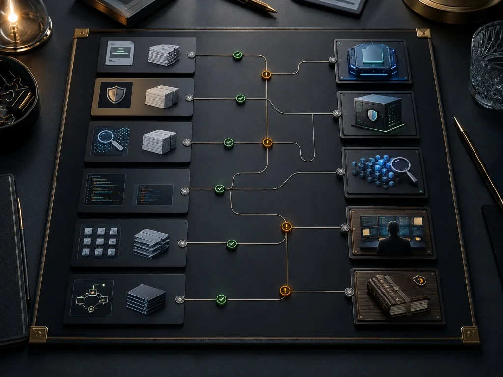 Enterprise AI workload routing framework showing low-risk, sensitive, complex, and high-volume tasks routed to different model paths.