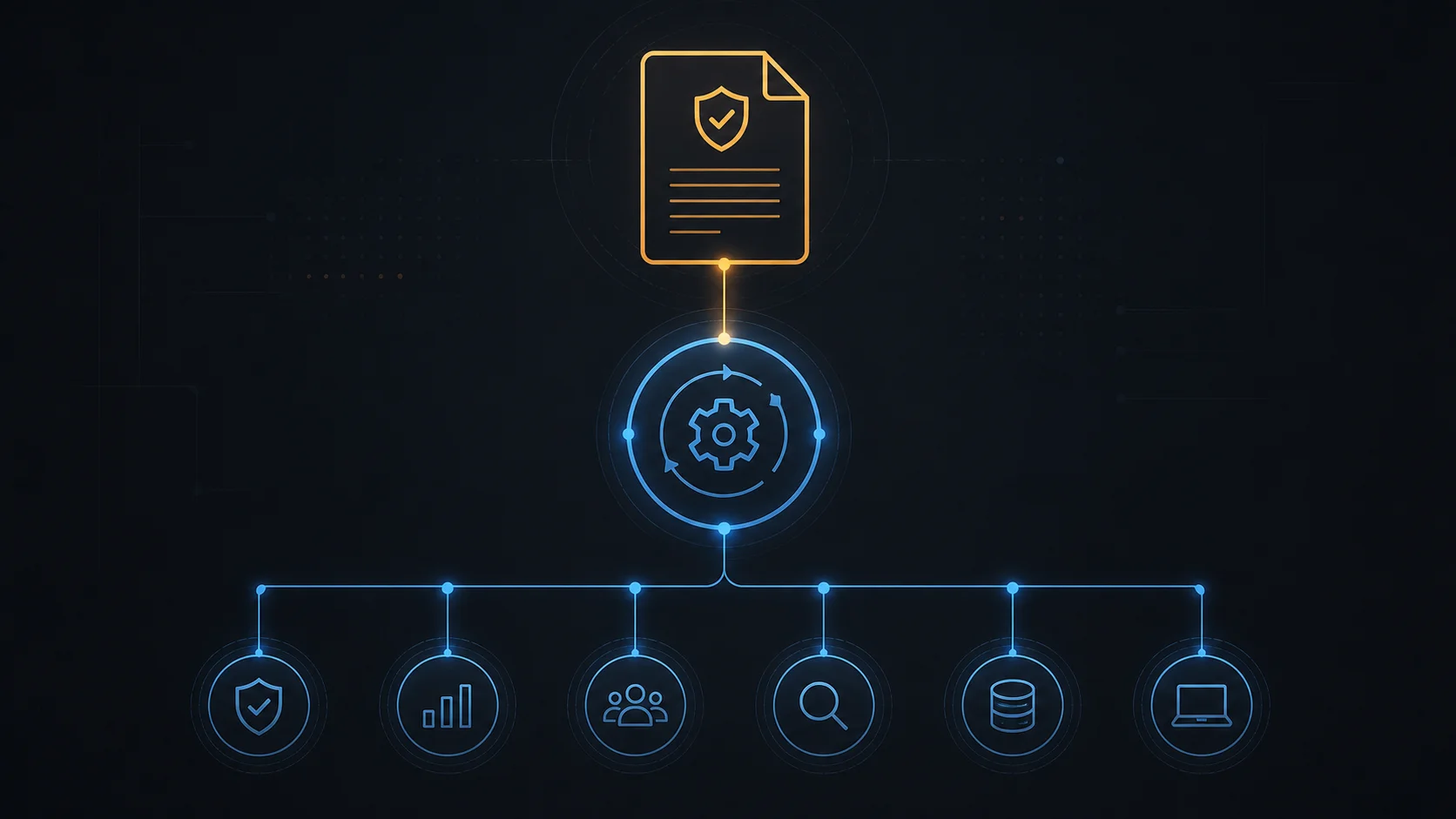 Flow infographic showing AI governance policy flowing into an operational control plane.