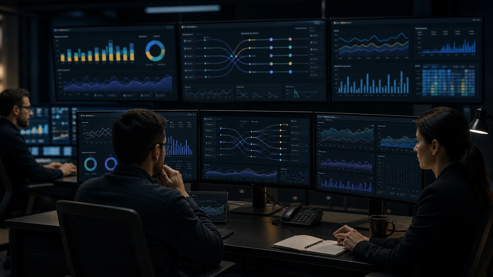 Enterprise AI operations dashboard monitoring LLM routing cost, quality, latency, privacy, and adoption.