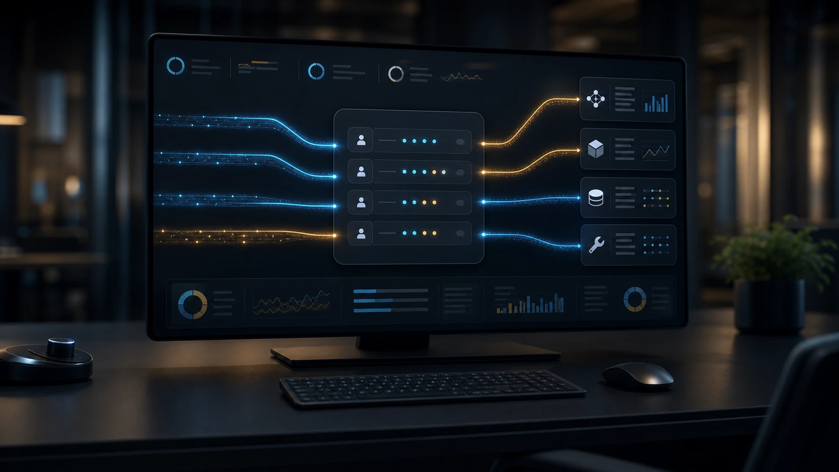 AI model routing system directing different enterprise workloads to frontier, private, and cost-optimized model paths.