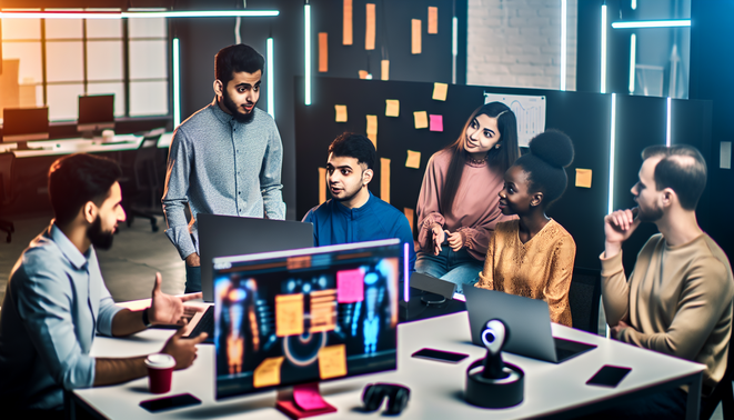 Current Trends And Innovations In AI Startups For 2025 14 alt_text: Diverse young entrepreneurs discuss AI in a modern office, showcasing creativity and innovation.